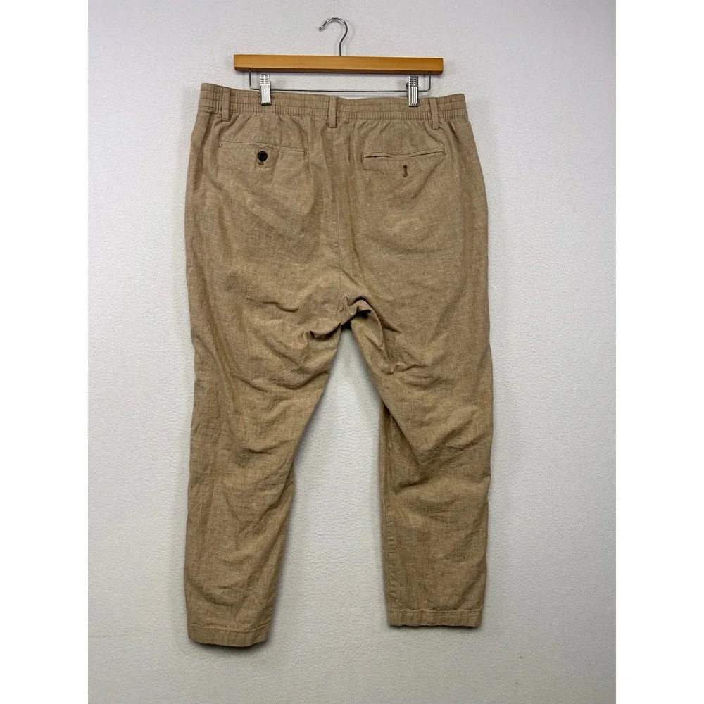 Coastal Old Money Banana Republic Mens 36x30 Tan Linen Blend Slim Tapered Pants